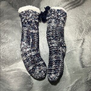 Cozy Knit Slipper Socks with Pom Poms